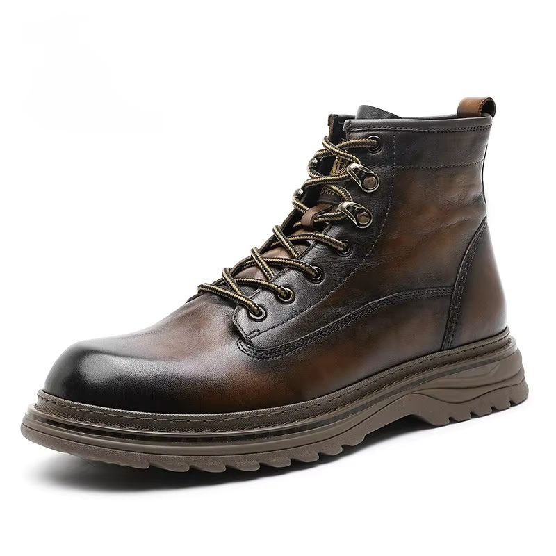 Genuine Leather Men's Platform Ankle Boots with Steel Toe Safety Feature 3